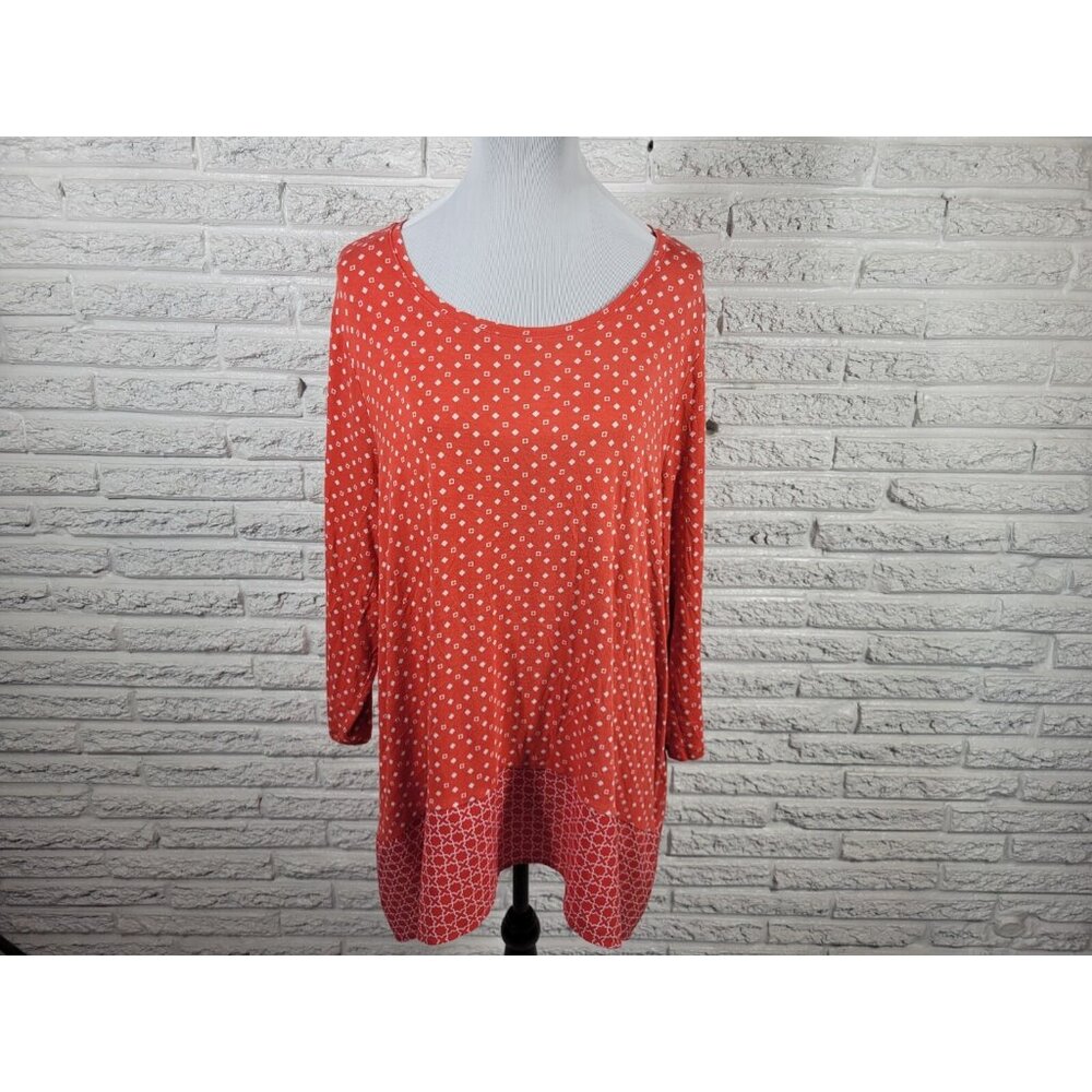Croft & Barrow 2X Plus Size Tunic Top Red Geometric Sharkbite Hem GEO376E